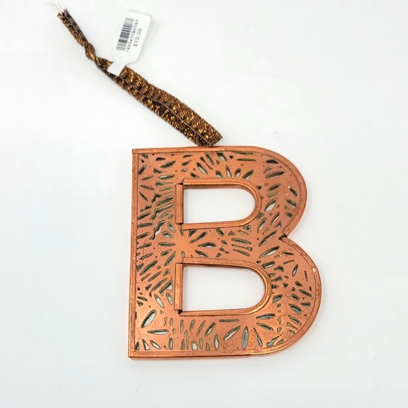B Initial Holiday Ornament or Gift Tag - Gold/Brass Tone Metal over mirror back - Picture 5 of 11